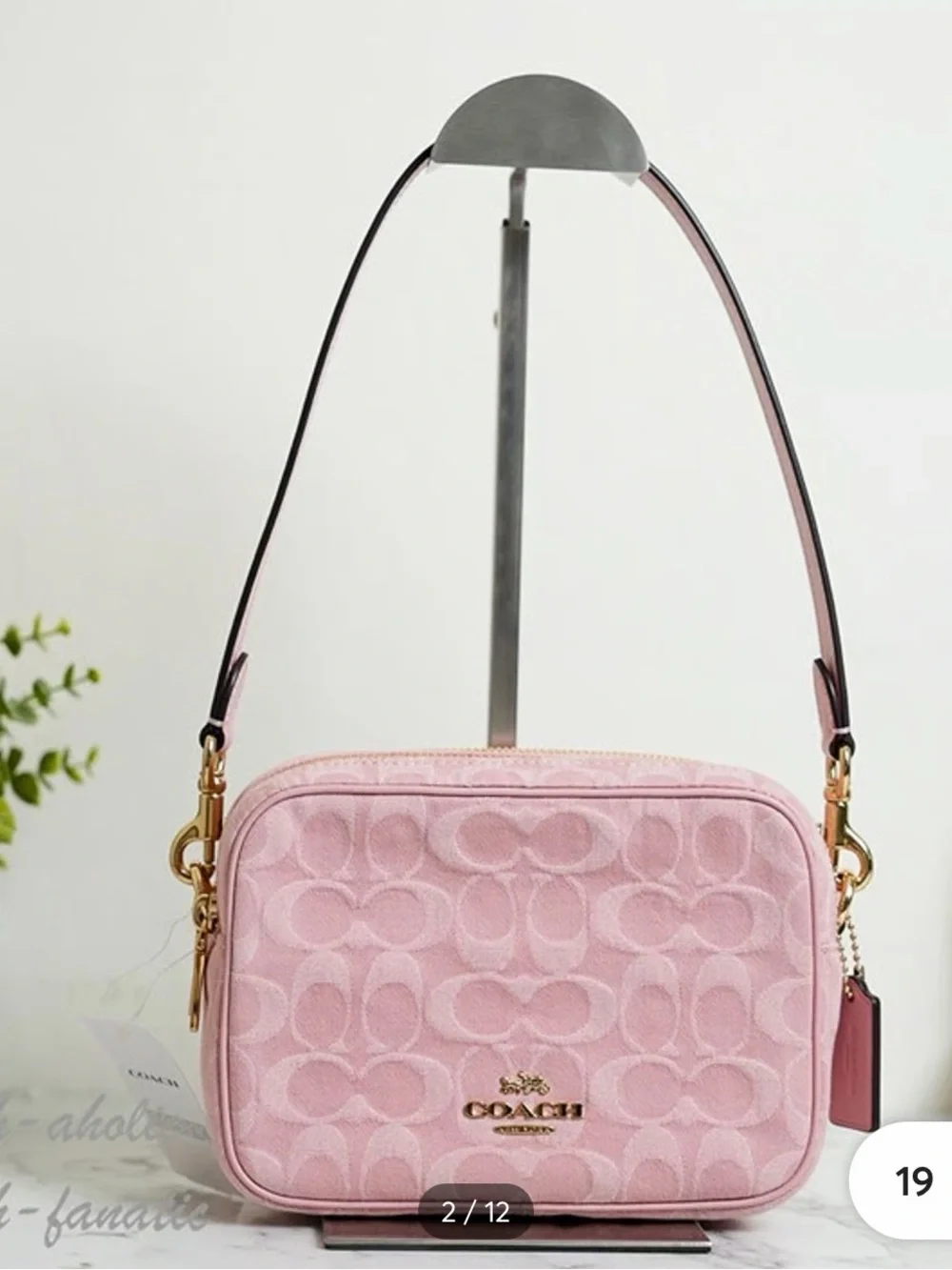 Coach Pink Signature Canvas Crossbody Camera Bag with Gold Hardware